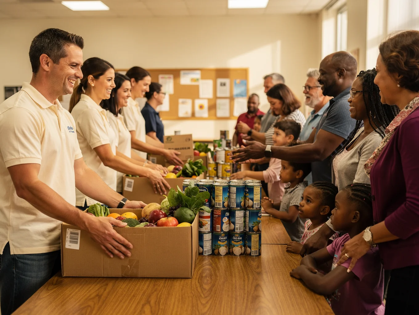 Volunteers packing care boxes and community supplies