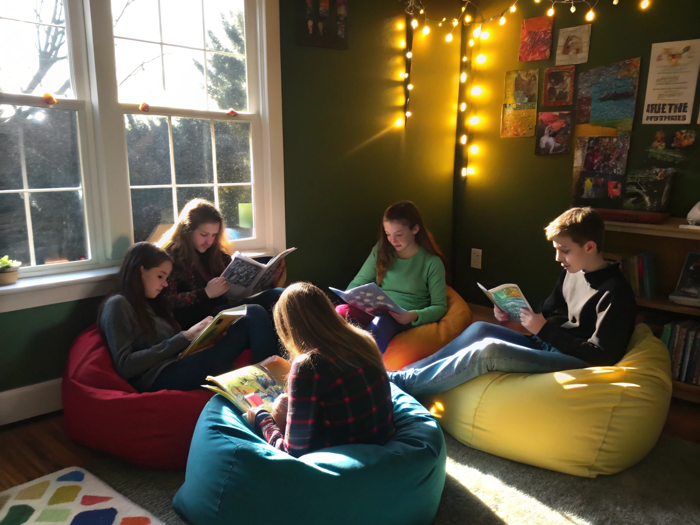 Youth group students talking and laughing around a circle