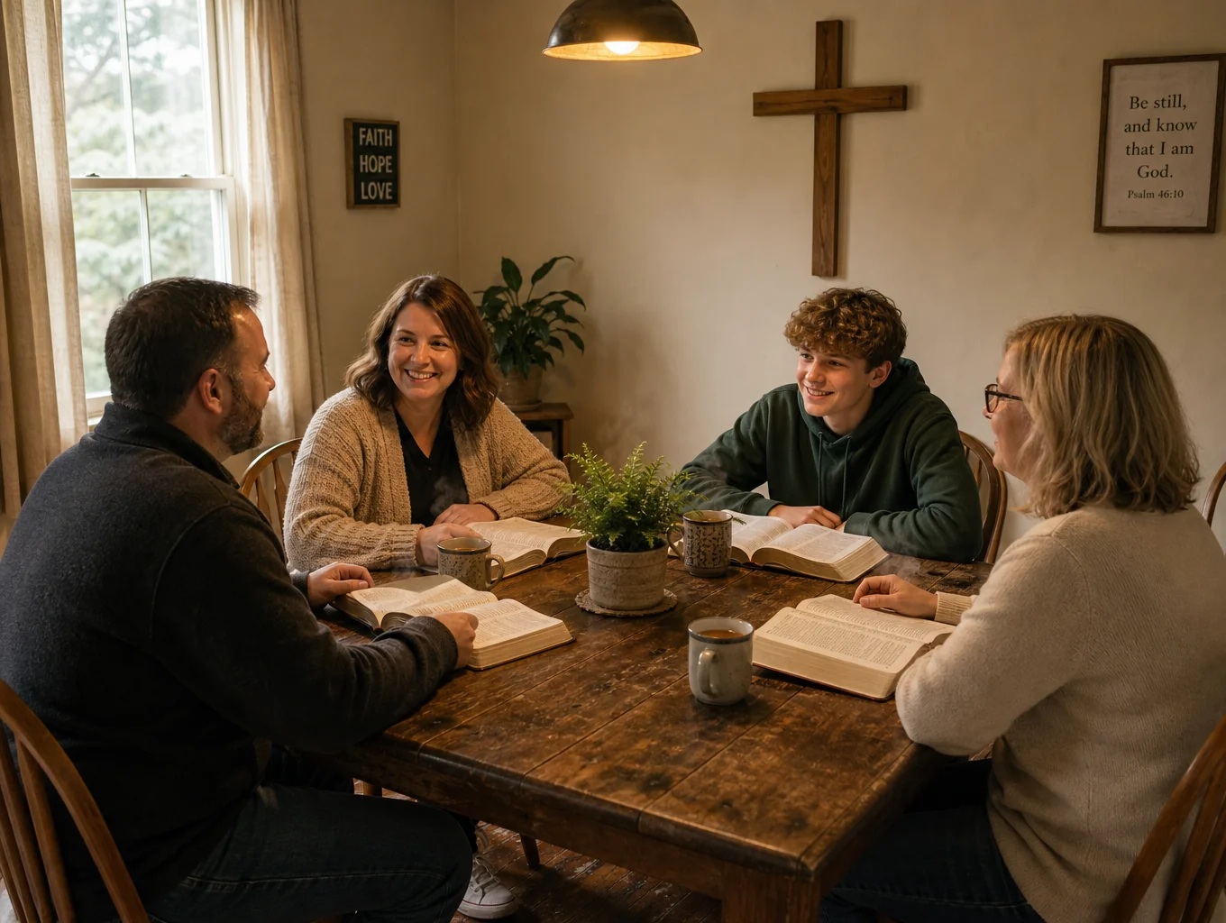 Community gathering and open conversation over coffee